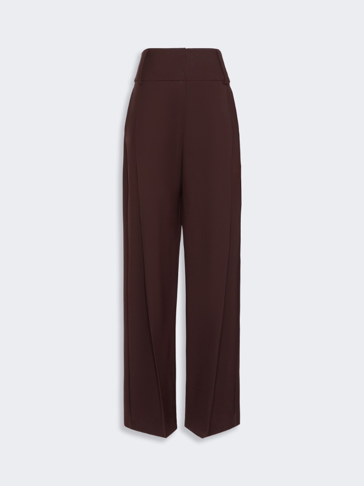 Stretch wool curved-leg trousers - PLUM
