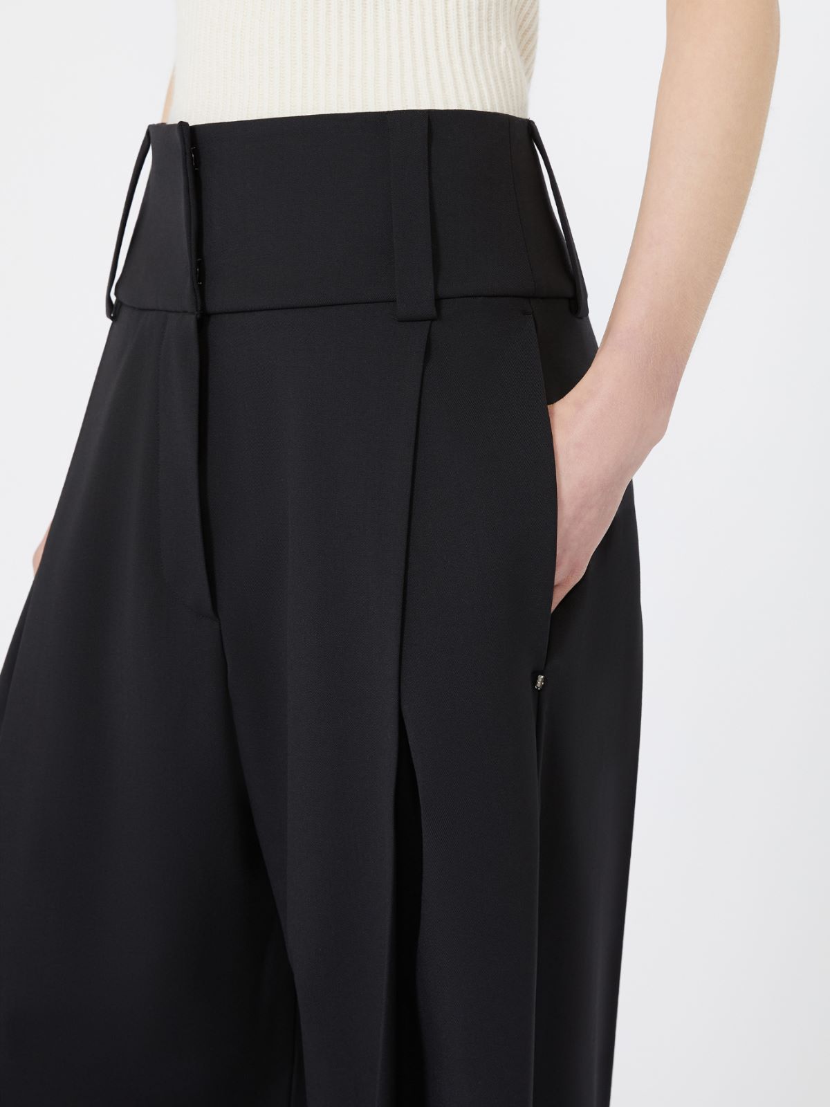 Stretch wool curved-leg trousers - BLACK - Max Mara - 4