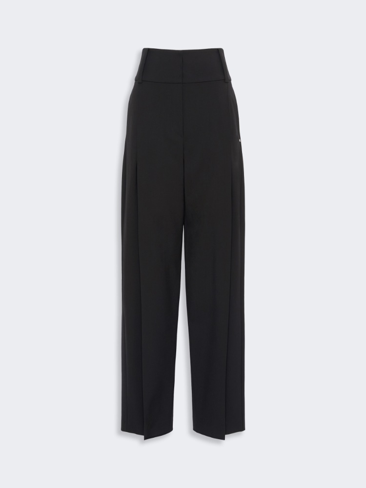 Stretch wool curved-leg trousers - BLACK