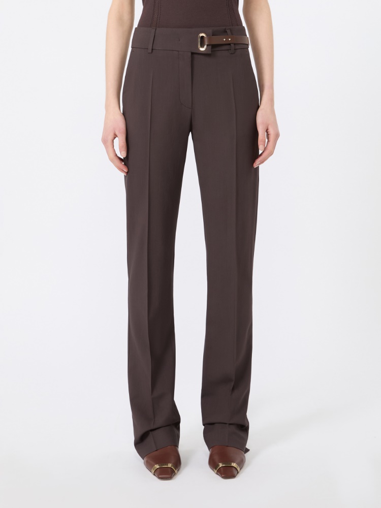 Slim-fit stretch viscose trousers - CHOCOLATE - 2