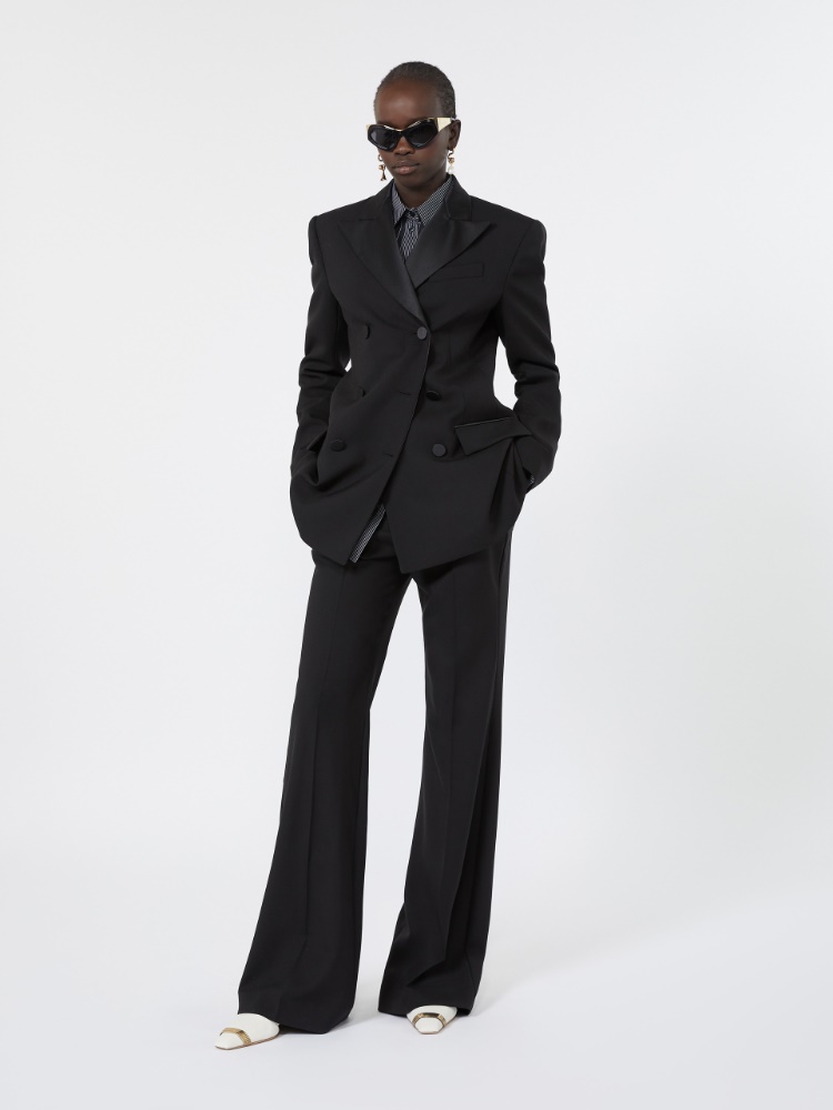 Slim flared wool trousers - BLACK