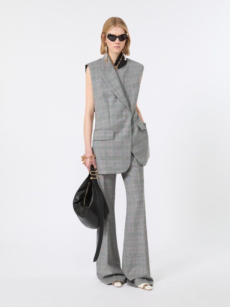 Flared Glen plaid wool trousers - WHITE BLACK - 1