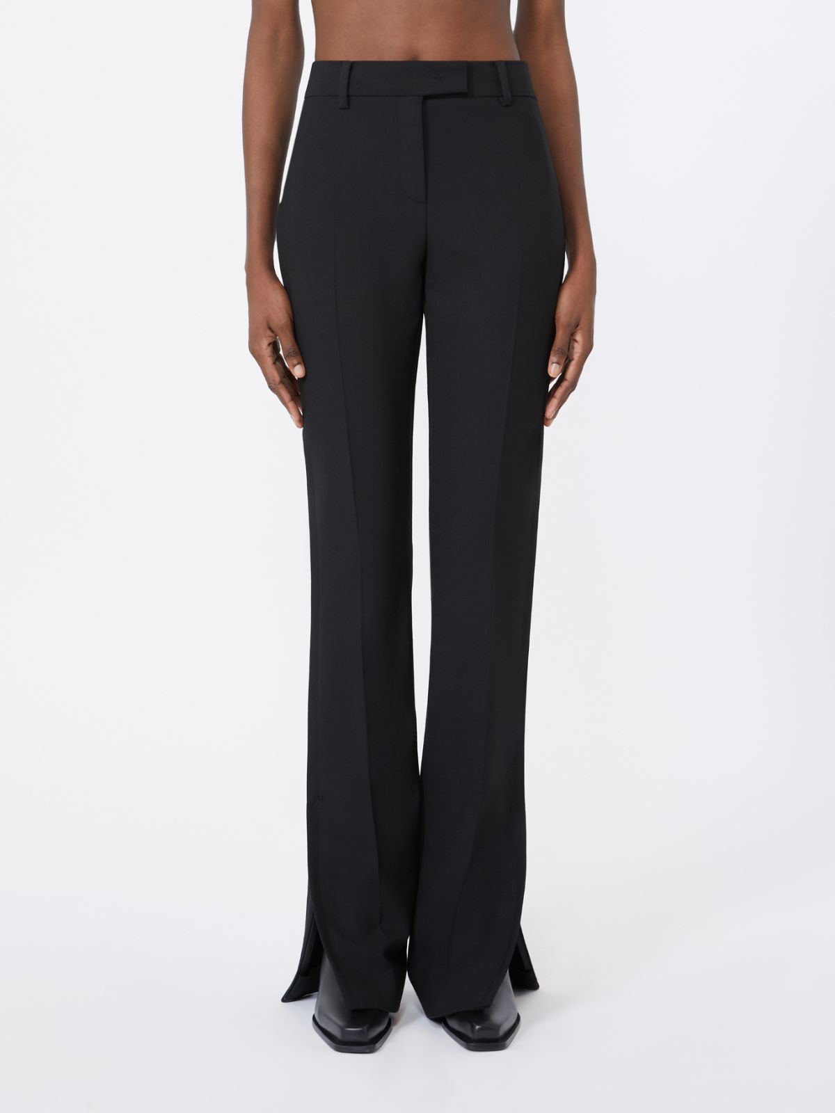 Pantalon slim évasé en double laine technique - NOIR - Max Mara - 2