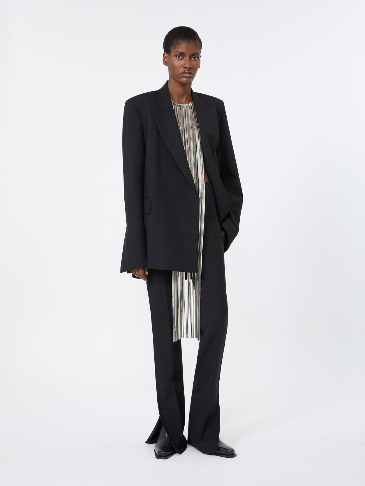 Pantalon slim évasé en double laine technique - NOIR - Max Mara