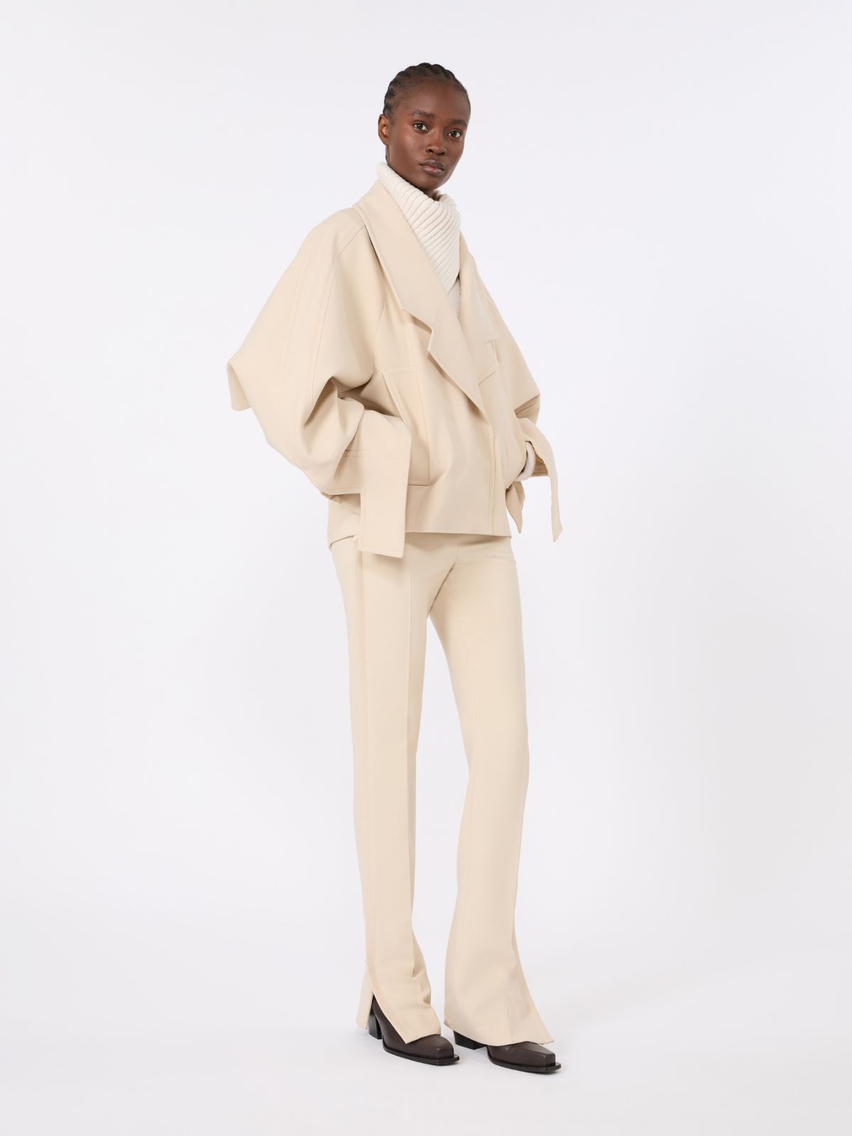 Double technical wool slim flared trousers - IVORY - Max Mara