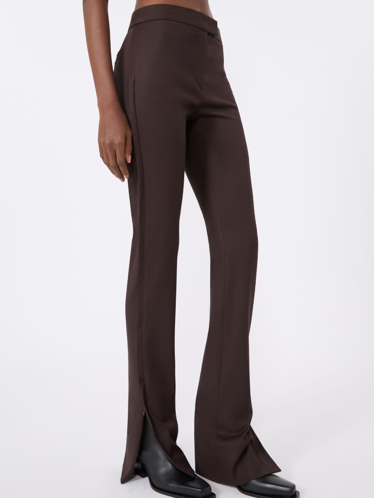 Gabardine low-rise slim flared trousers - COFFEE - Max Mara - 4