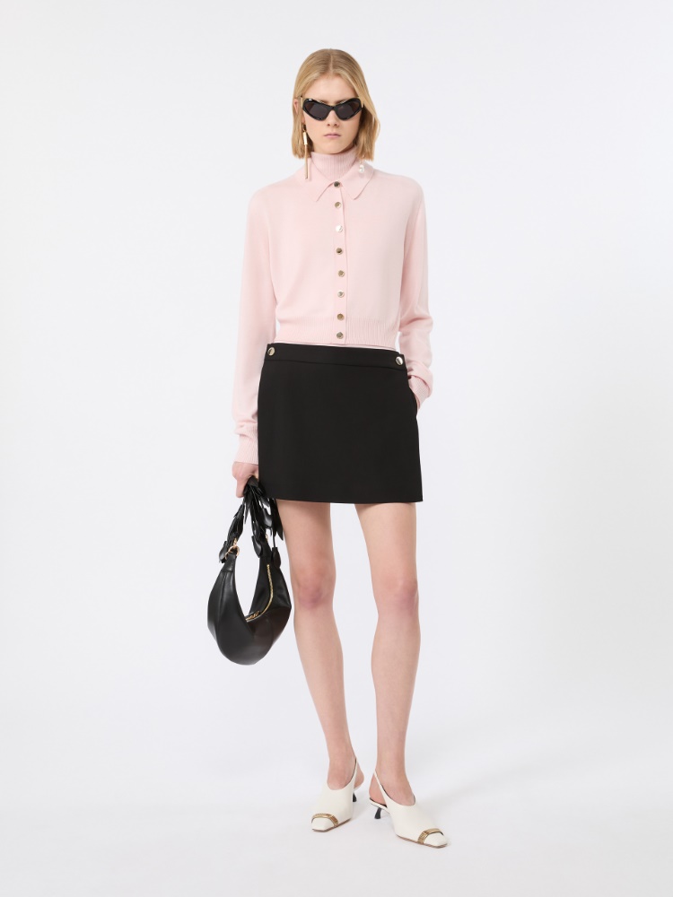 Stretch viscose shorts with panel detail - BLACK