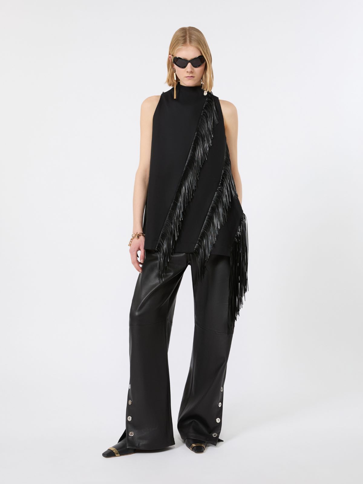 Fringed cotton top - BLACK