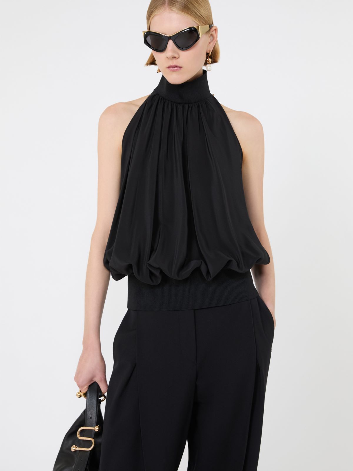 Sleeveless pure silk top - BLACK - Max Mara - 4