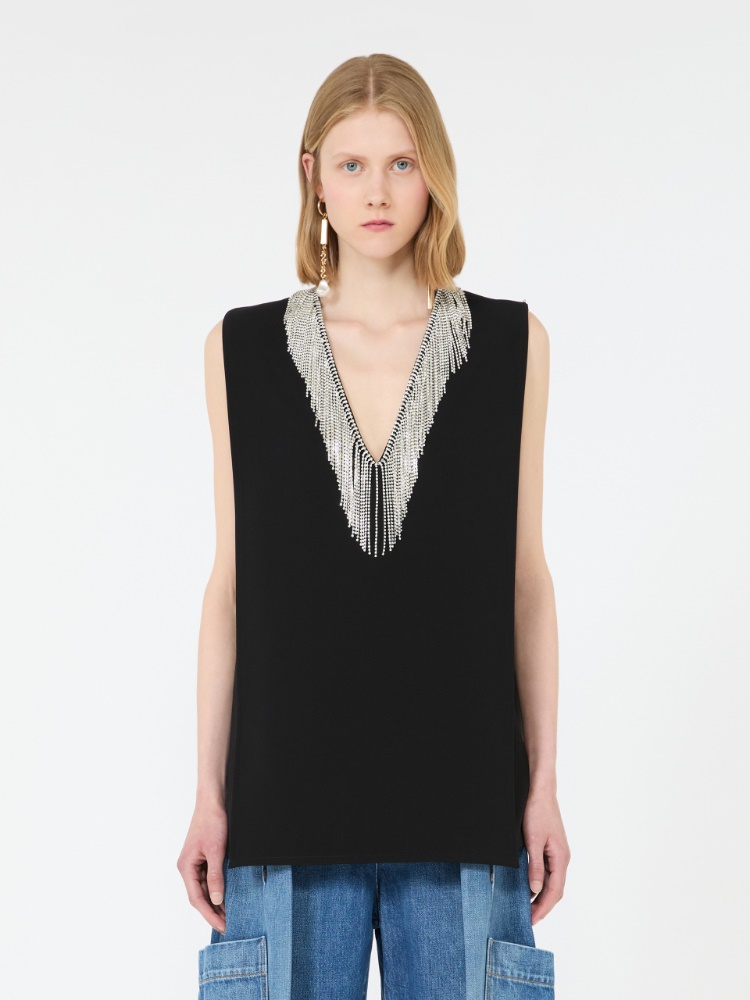 Ärmelloses Top aus Cady mit Strass - SCHWARZ - 2