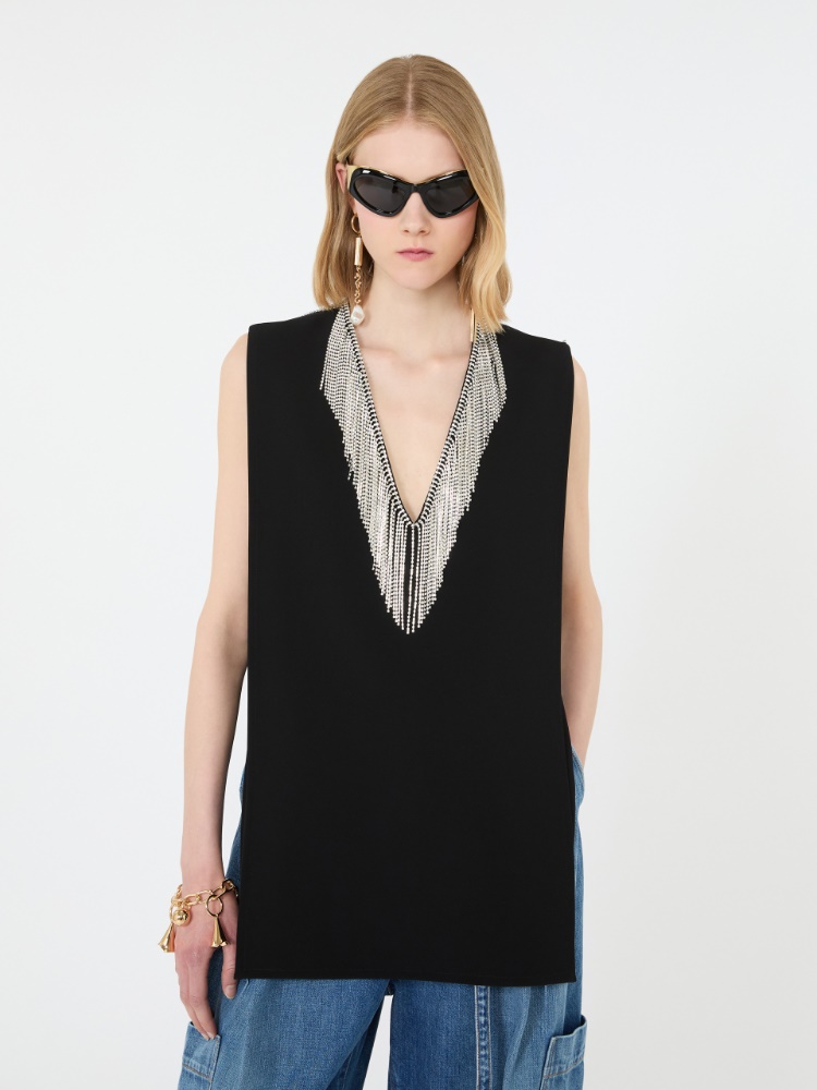 Ärmelloses Top aus Cady mit Strass - SCHWARZ - 4