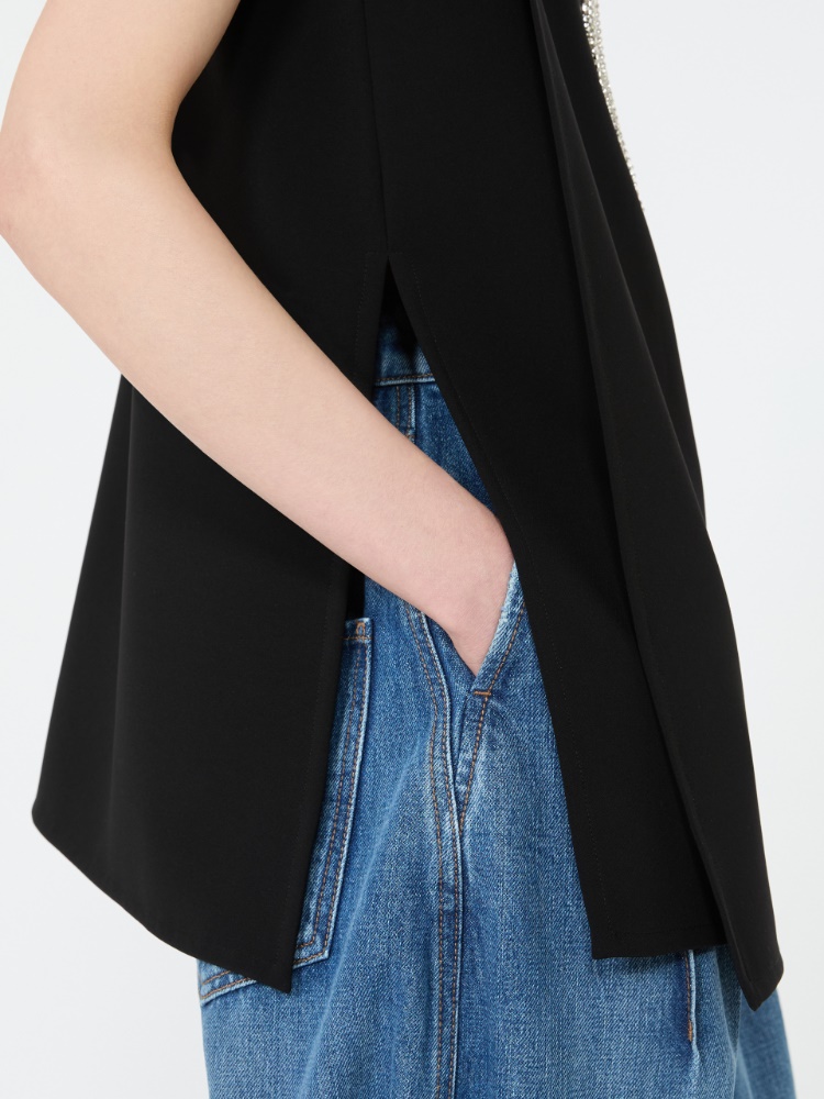 Ärmelloses Top aus Cady mit Strass - SCHWARZ - 5