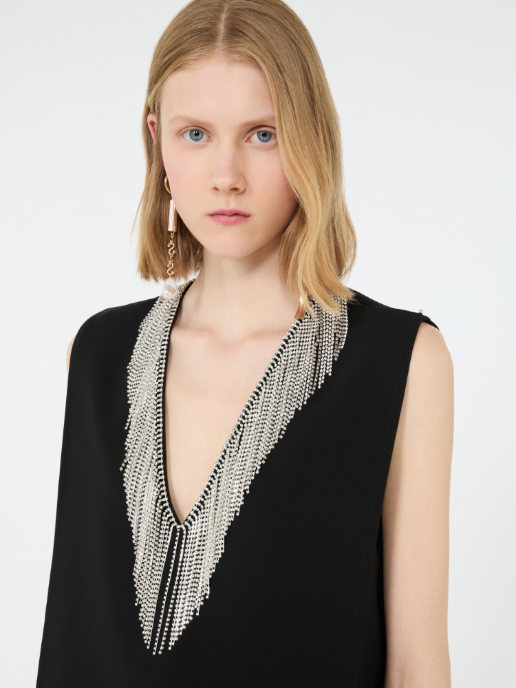 Rhinestone-detail sleeveless cady top - BLACK