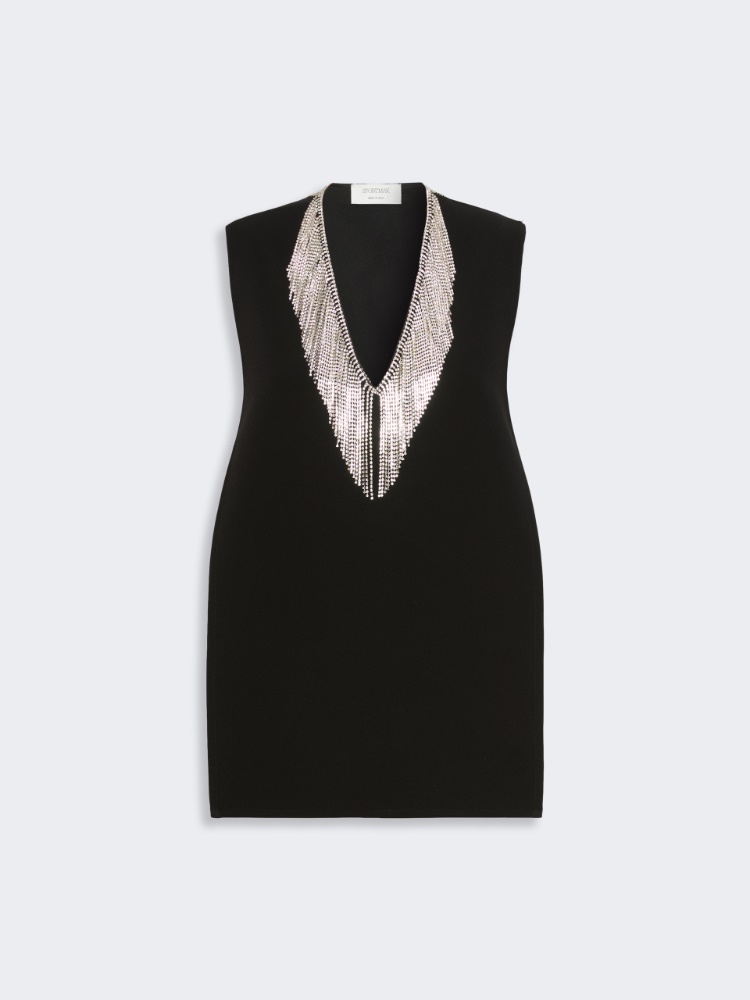 Ärmelloses Top aus Cady mit Strass - SCHWARZ - 6