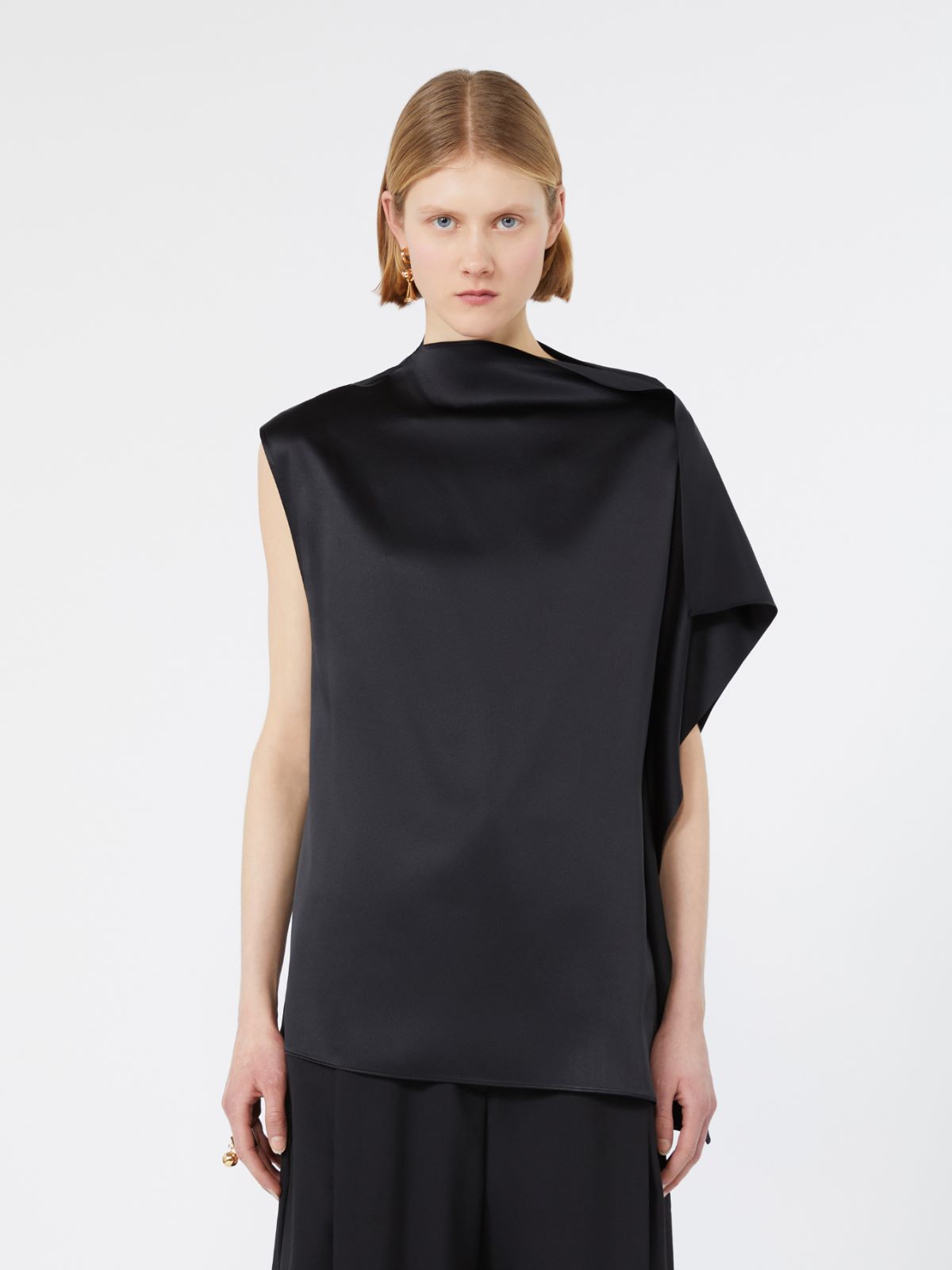 Silk top with ruffle detail - BLACK - Max Mara - 2