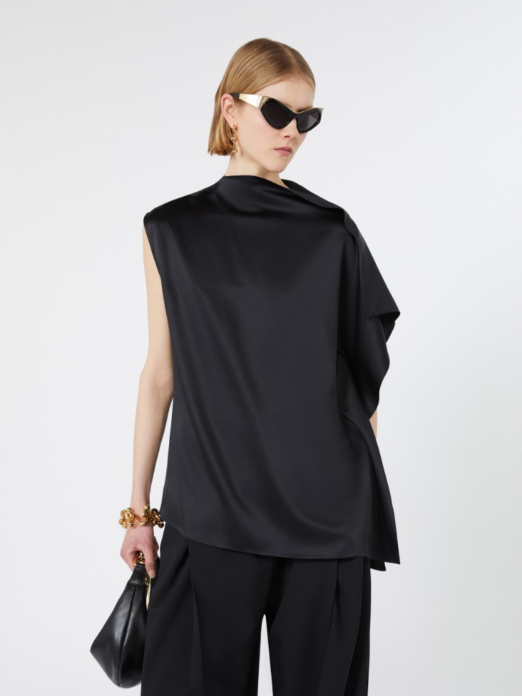 Silk top with ruffle detail - BLACK - Max Mara - 4