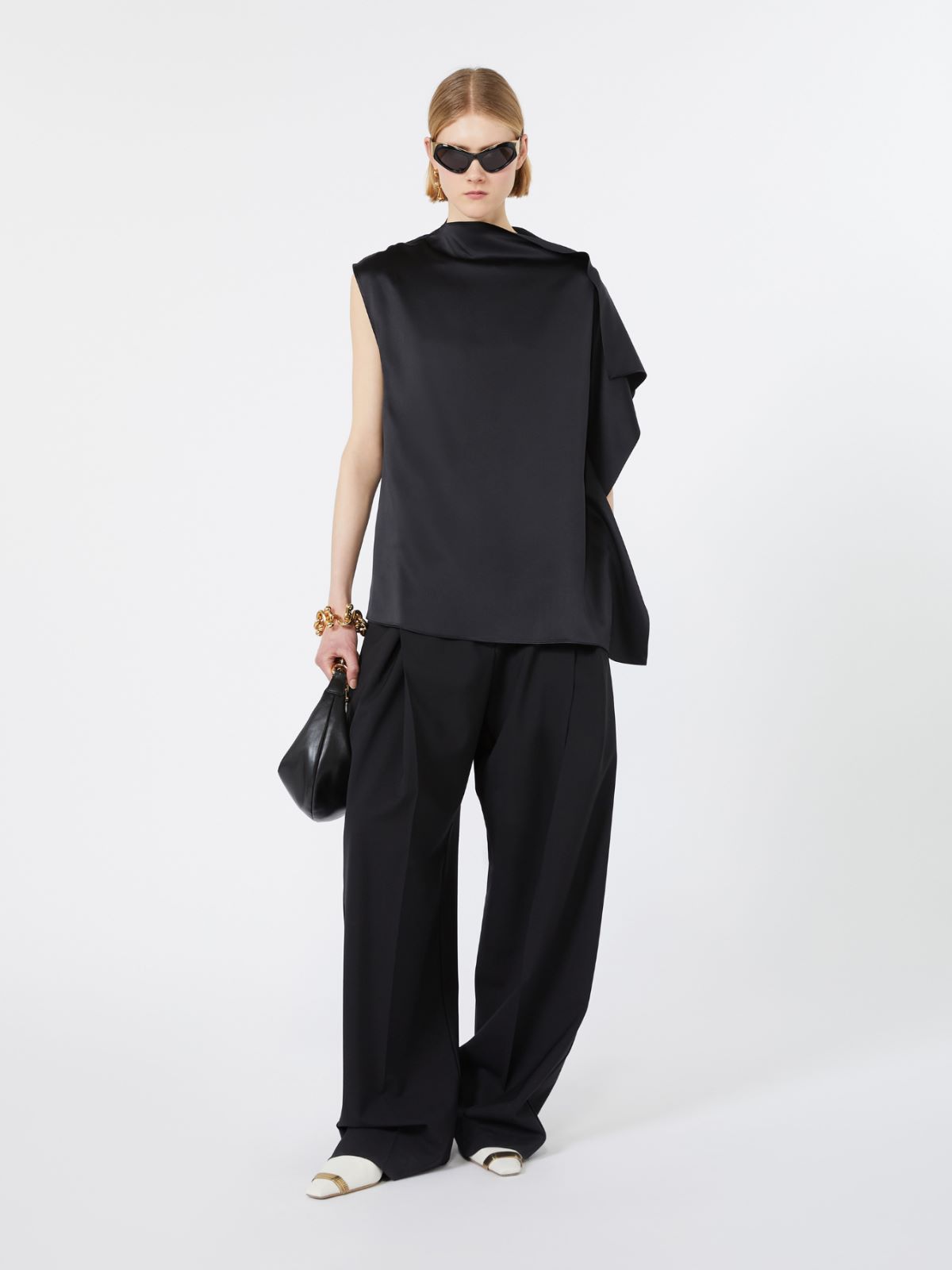 Silk top with ruffle detail - BLACK - Max Mara
