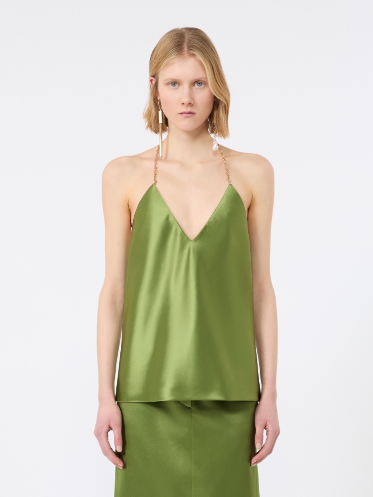 Straight-fit shiny satin top - PASTEL GREEN - 2