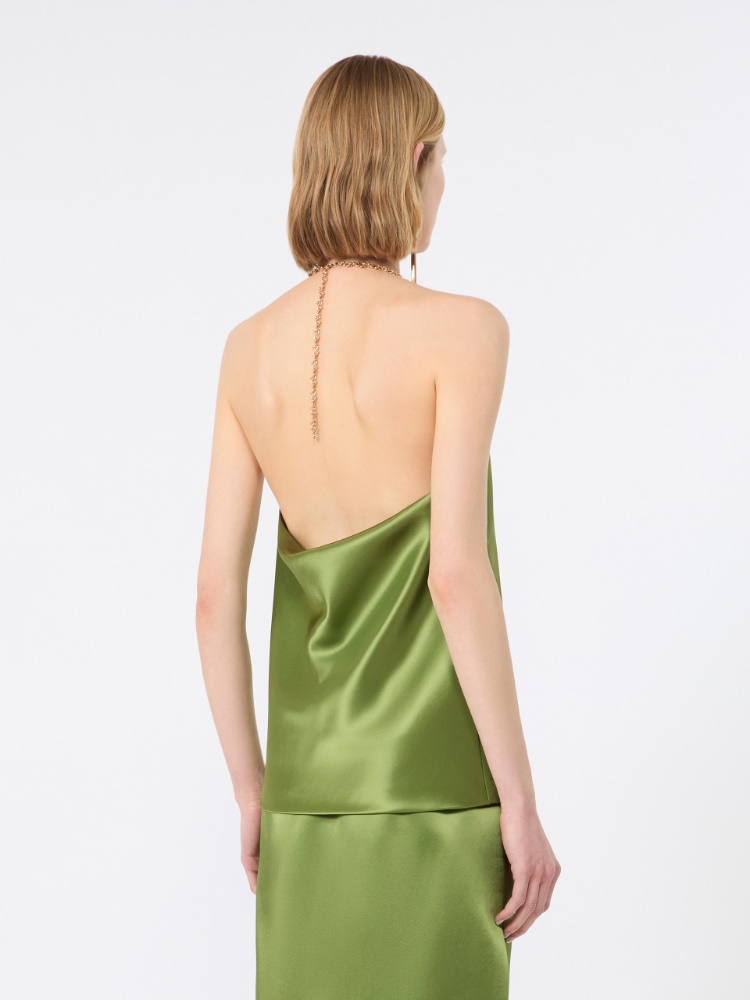 Straight-fit shiny satin top - PASTEL GREEN - 3