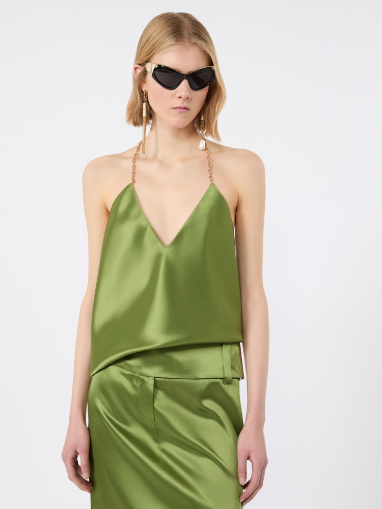 Straight-fit shiny satin top - PASTEL GREEN - 4