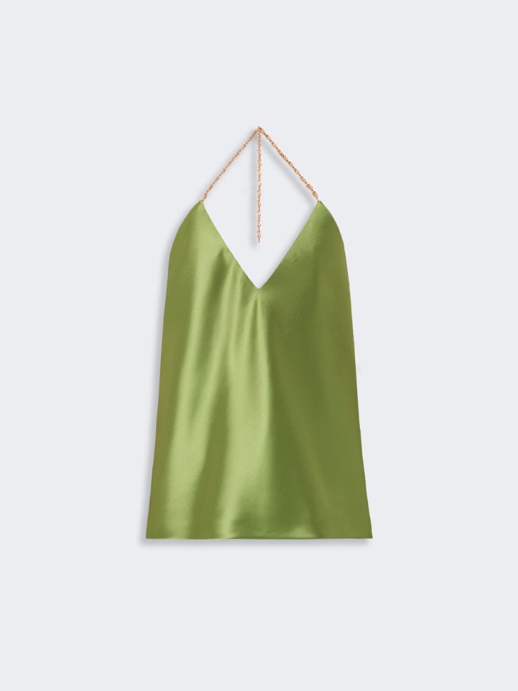 Straight-fit shiny satin top - PASTEL GREEN