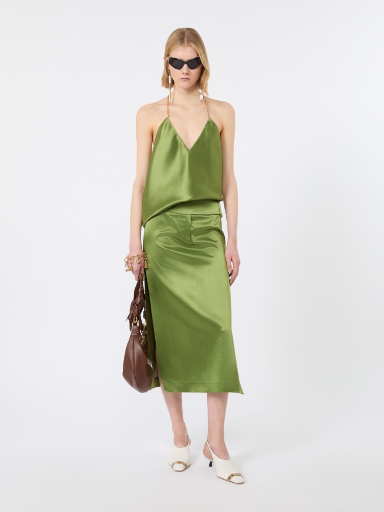 Straight-fit shiny satin top - PASTEL GREEN - 1