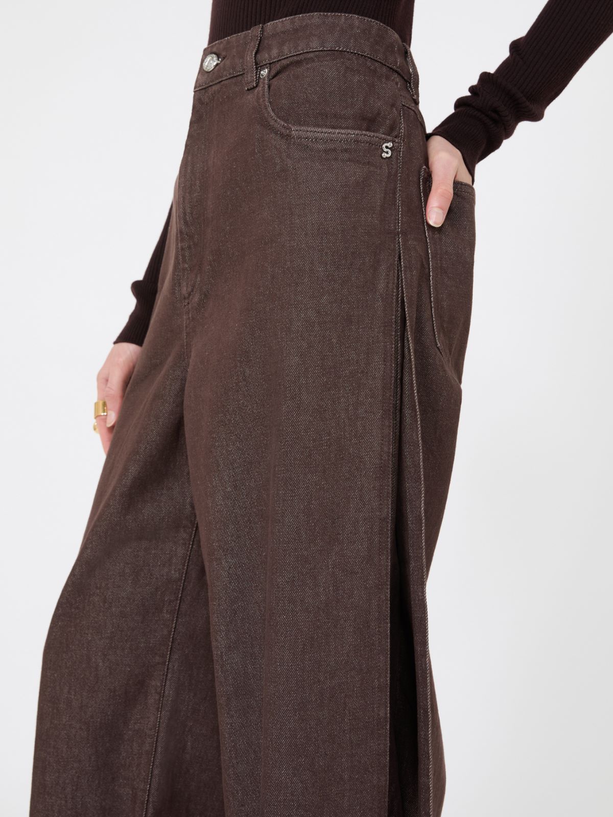 Wide, cotton jeans - DARK BROWN - Max Mara - 4