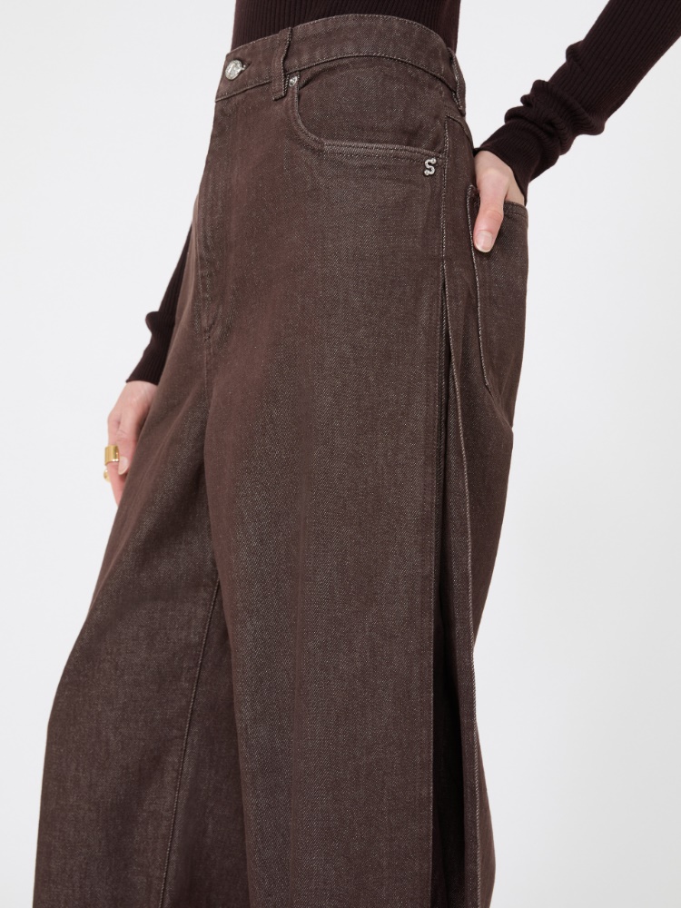 Wide, cotton jeans - DARK BROWN - Max Mara - 4