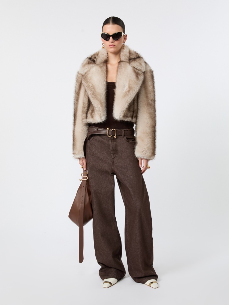 Wide, cotton jeans - DARK BROWN