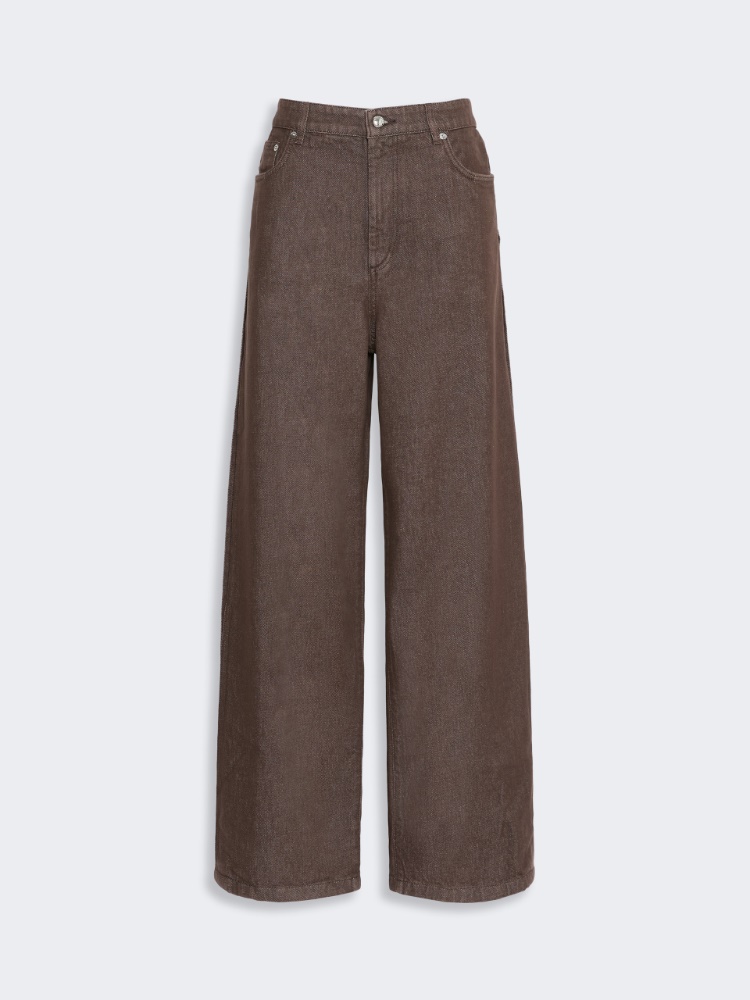 Wide, cotton jeans - DARK BROWN