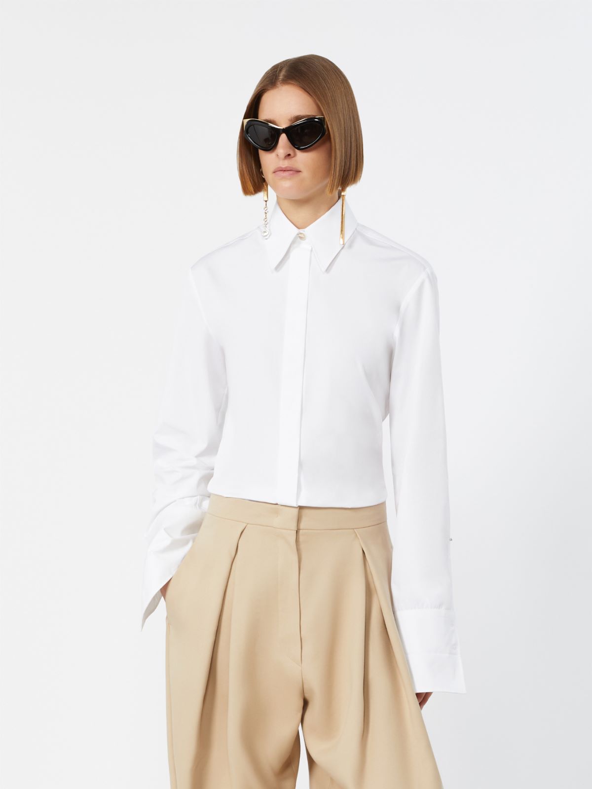 Poplin fitted-waist shirt - OPTICAL WHITE - Max Mara - 4