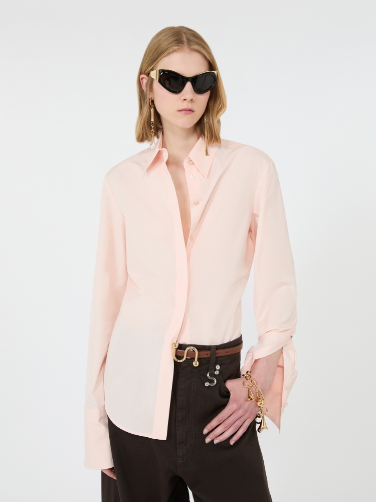 Bluse mit schmalem Schnitt aus Popeline - PUDER - 4