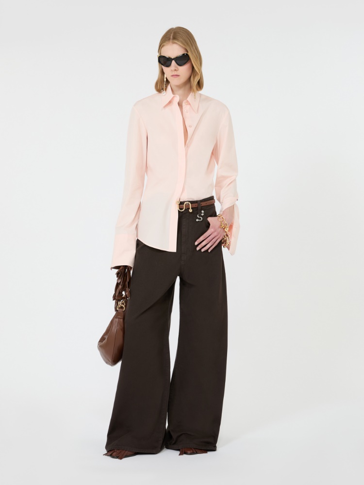 Bluse mit schmalem Schnitt aus Popeline - PUDER - 1