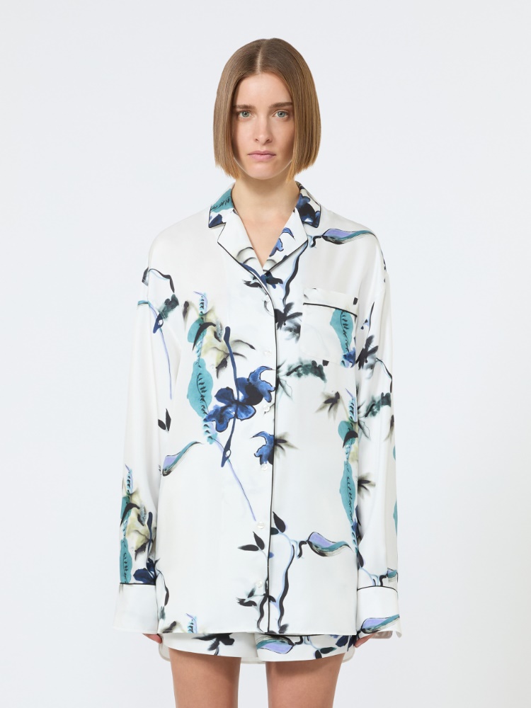 Long printed silk shirt - WHITE - 2