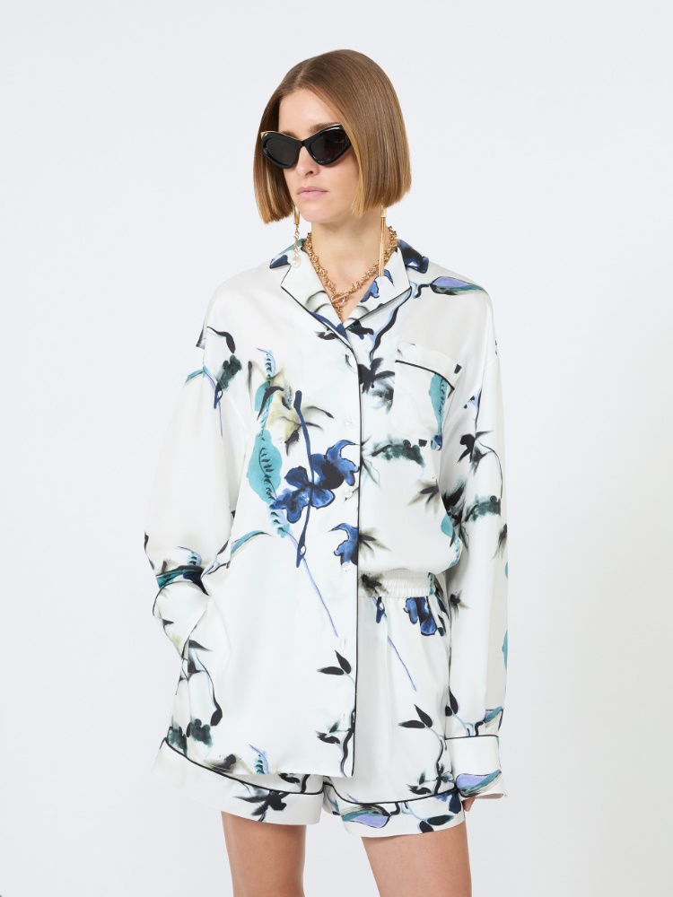 Long printed silk shirt - WHITE - 4