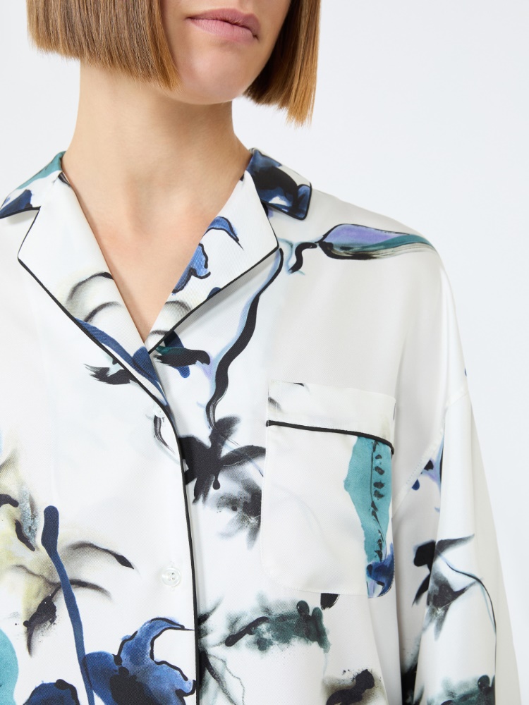 Long printed silk shirt - WHITE - 5