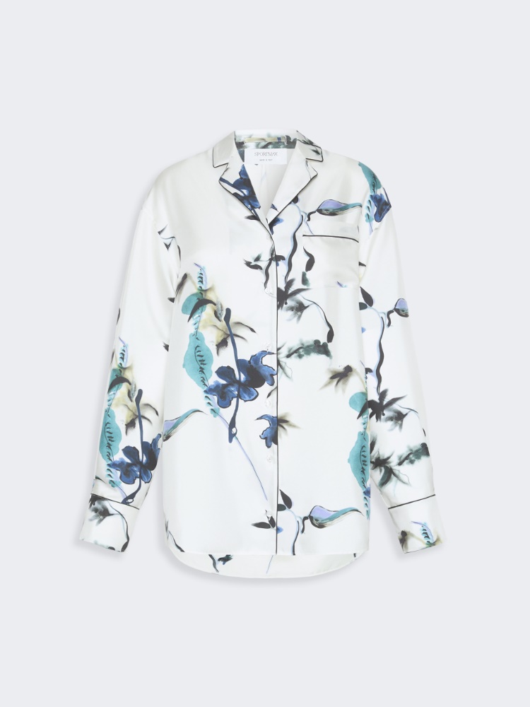 Long printed silk shirt - WHITE