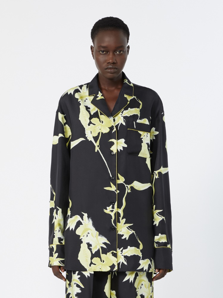 Long printed silk shirt - BLACK - 2