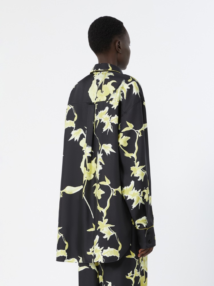 Long printed silk shirt - BLACK - 3