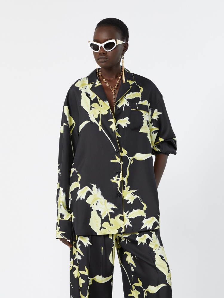 Long printed silk shirt - BLACK - 4