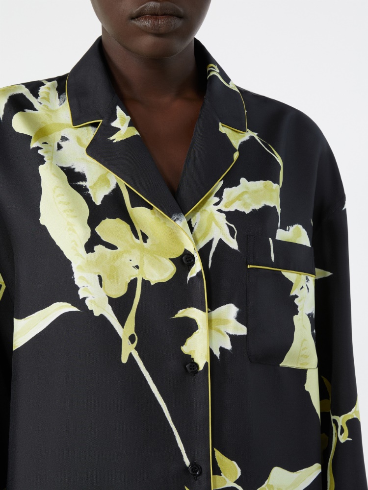 Long printed silk shirt - BLACK - 5