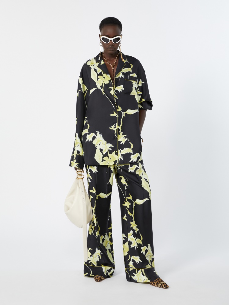 Long printed silk shirt - BLACK