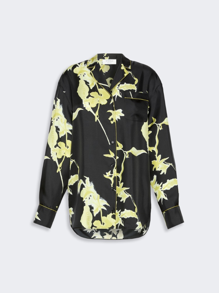 Long printed silk shirt - BLACK