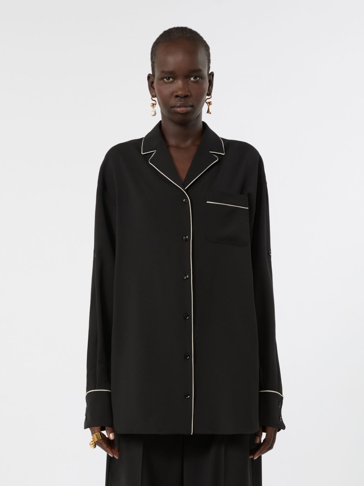 Wide wool shirt - BLACK - Max Mara - 2