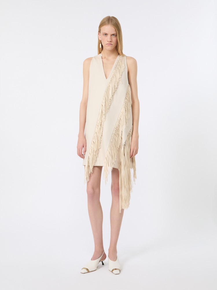 Fringed twill mini dress - MOSS GREEN - 2