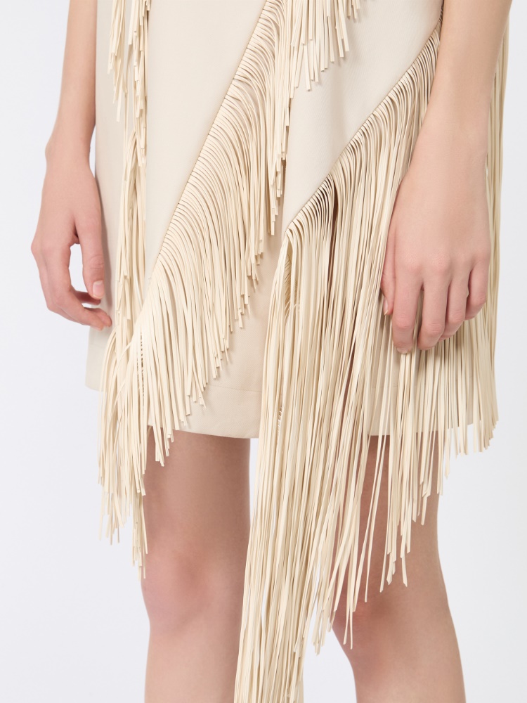 Fringed twill mini dress - MOSS GREEN - 4
