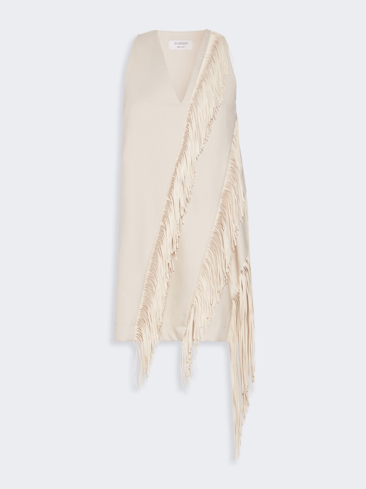 Fringed twill mini dress - MOSS GREEN
