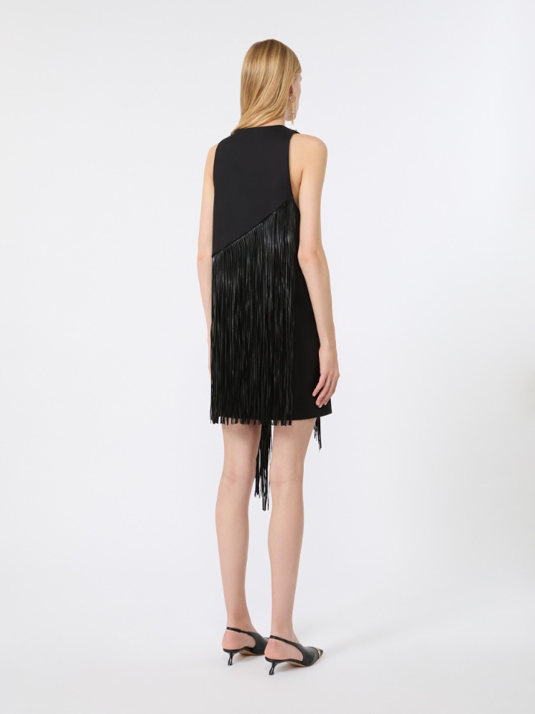 Fringed twill mini dress - BLACK - 3