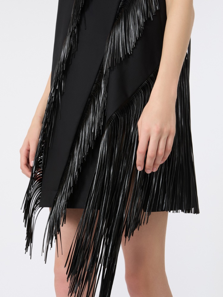 Fringed twill mini dress - BLACK - 4
