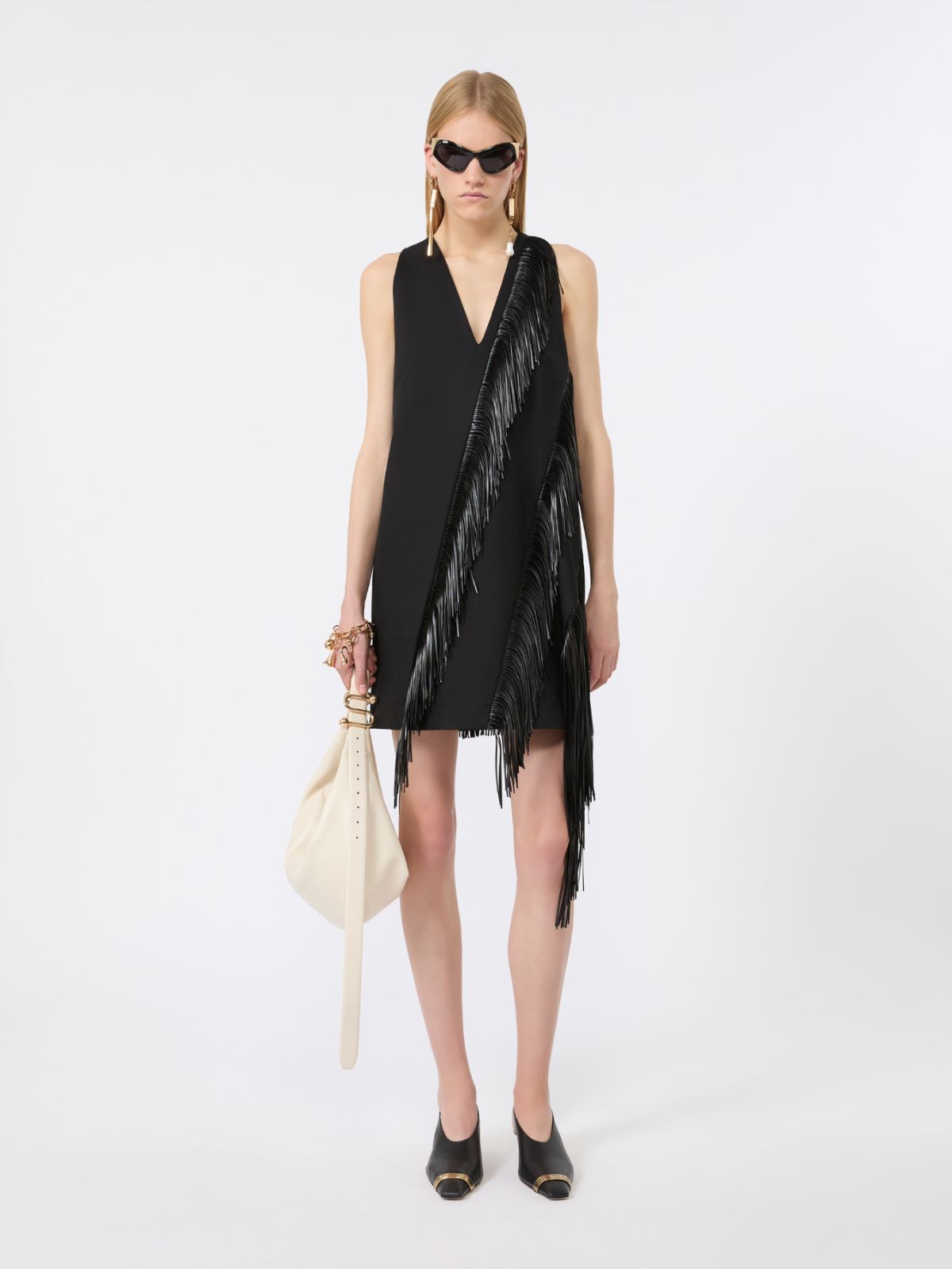 Fringed twill mini dress + BLACK - Max Mara
